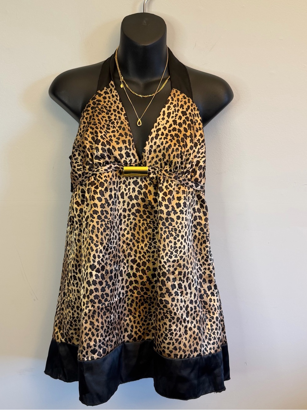 Leopard Print Halter Tunic with Black Trim